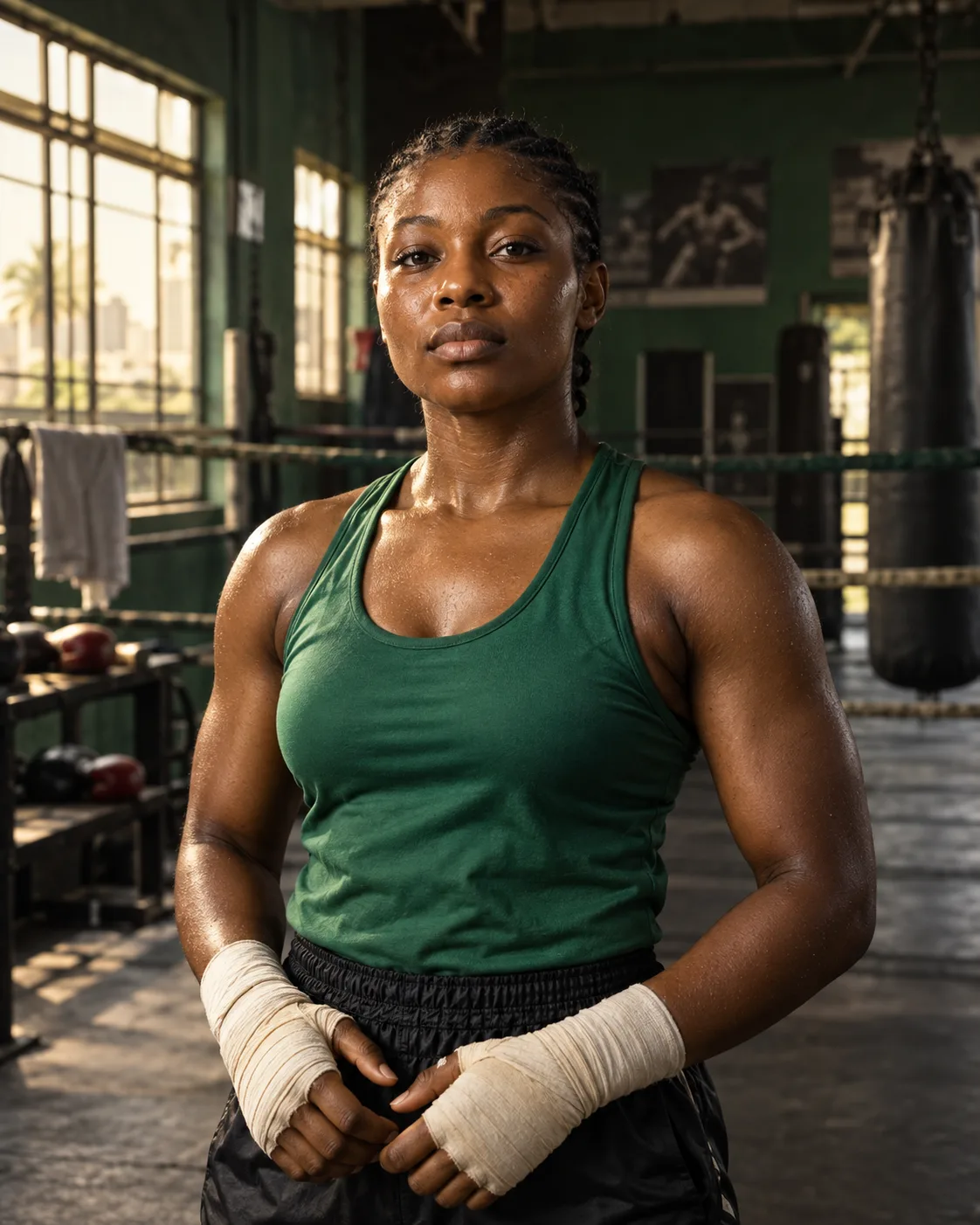 Amara Obi in the boxing gym